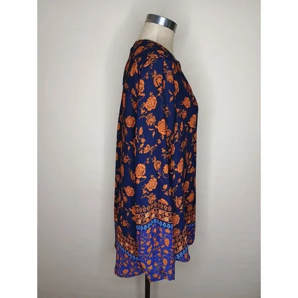 Pleione Blouse Womens Size XL Dark Blue Orange Floral Long Sleeve Anthro - Picture 2 of 10